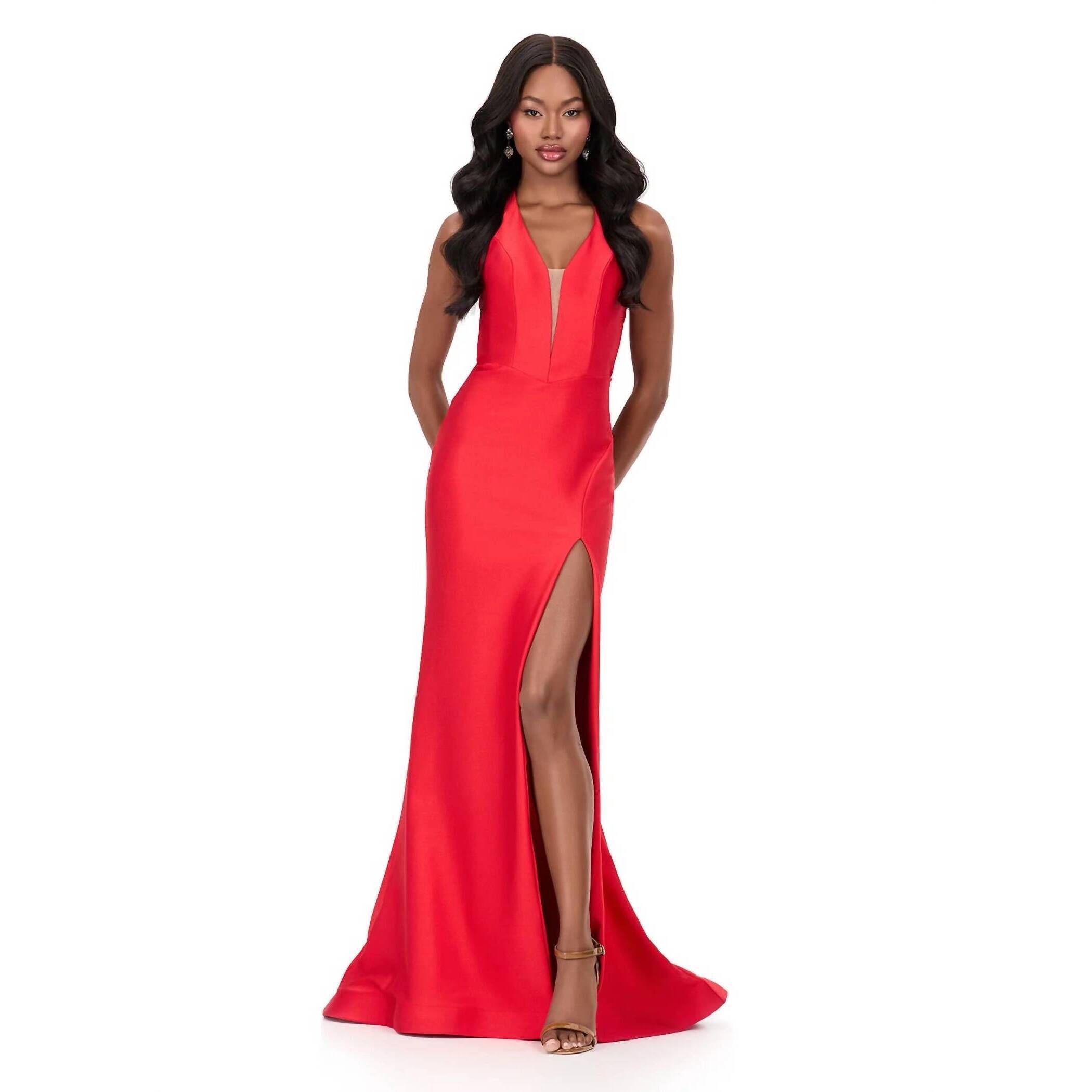 New Ashleylauren Sleeveless Halter Jersey Gown In Red